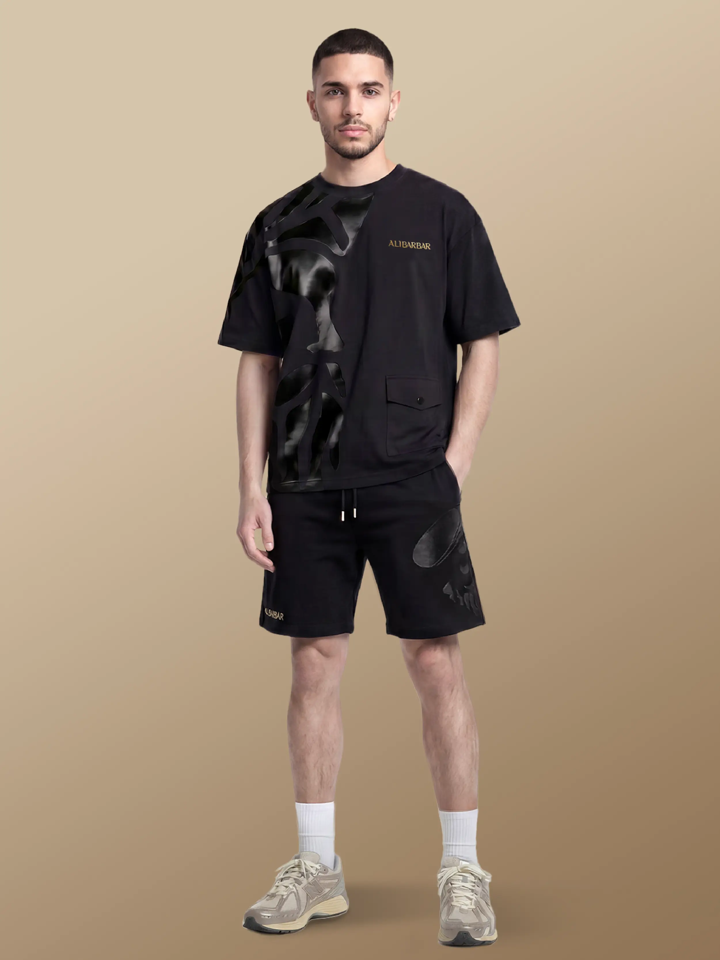 Men's Shadow Print Shorts — Grey Face 3